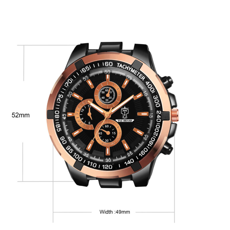 Wild world Lifestyle Black Chronograph Multi dial Analog Quartz Casual Stainless Steel Wrist Watch for Men -Black & Rust Orange - Image 2