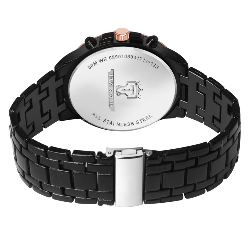 Wild world Lifestyle Black Chronograph Multi dial Analog Quartz Casual Stainless Steel Wrist Watch for Men -Black & Rust Orange - Image 5