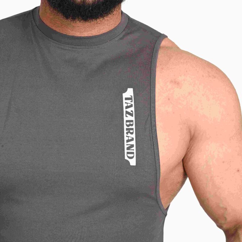 TB Men’s Dry-Fit Muted Charcoal Sleeveless T-Shirt - Image 2